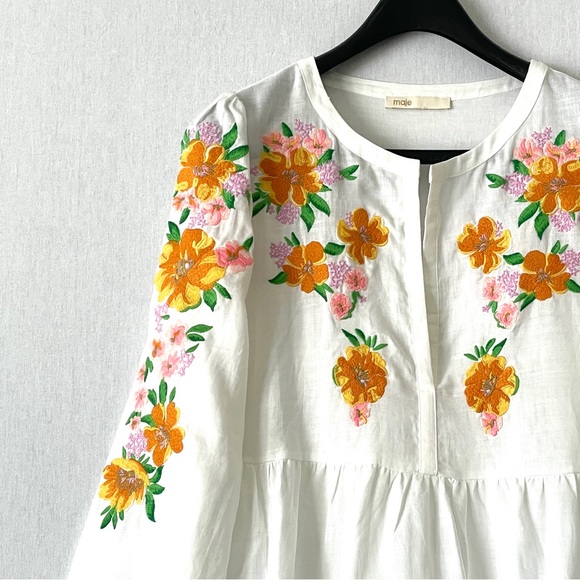 Maje Floral Embroidered Linen Dress - Picture 4 of 16